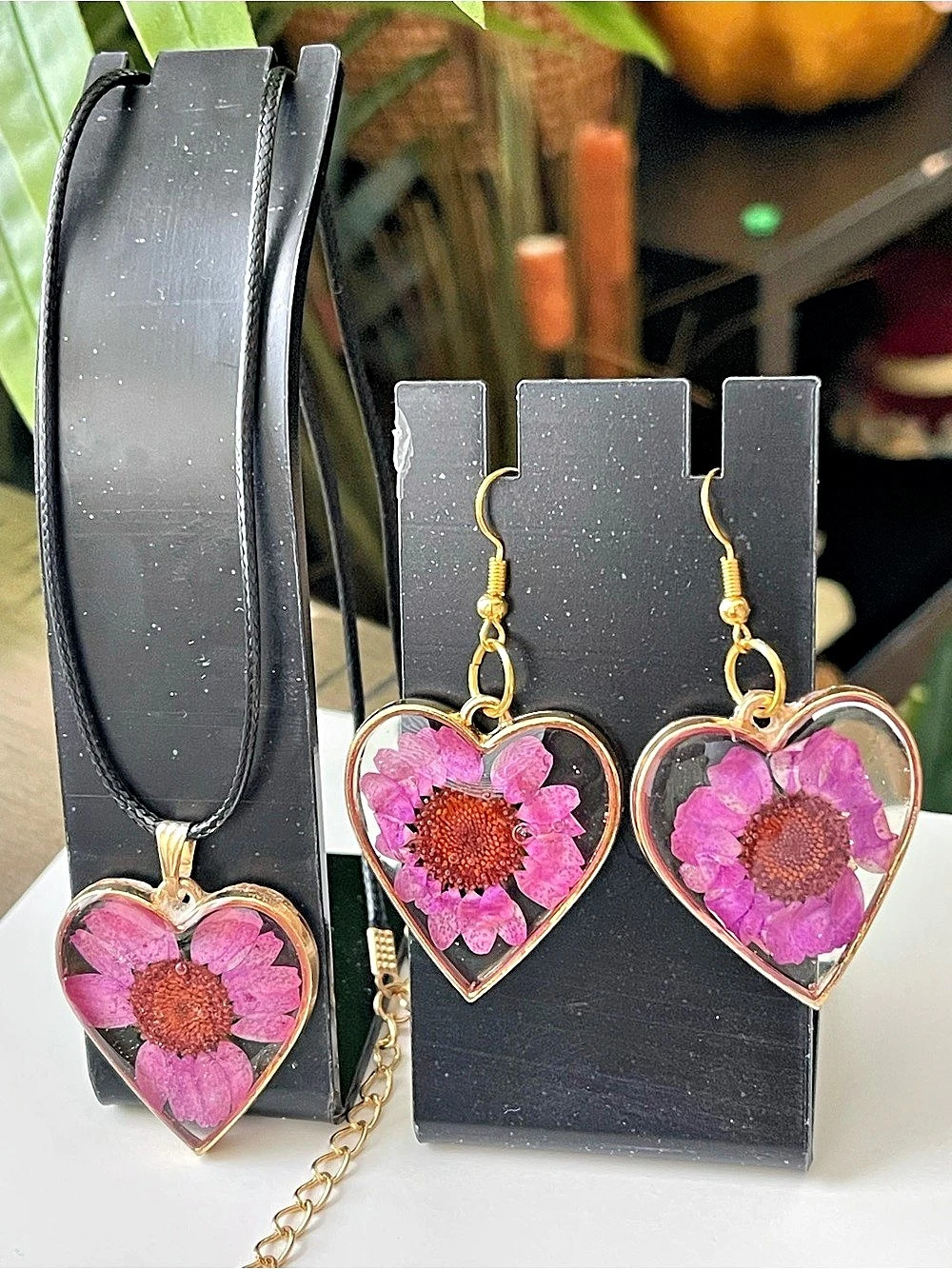 Pink & Purple Floral Heart Jewelry Set NWT